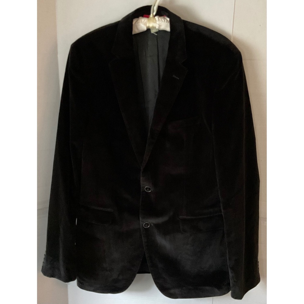 Hugo Boss Mens Black Cotton Velvet Blazer Jacket 44L Long 2 Button Tailored